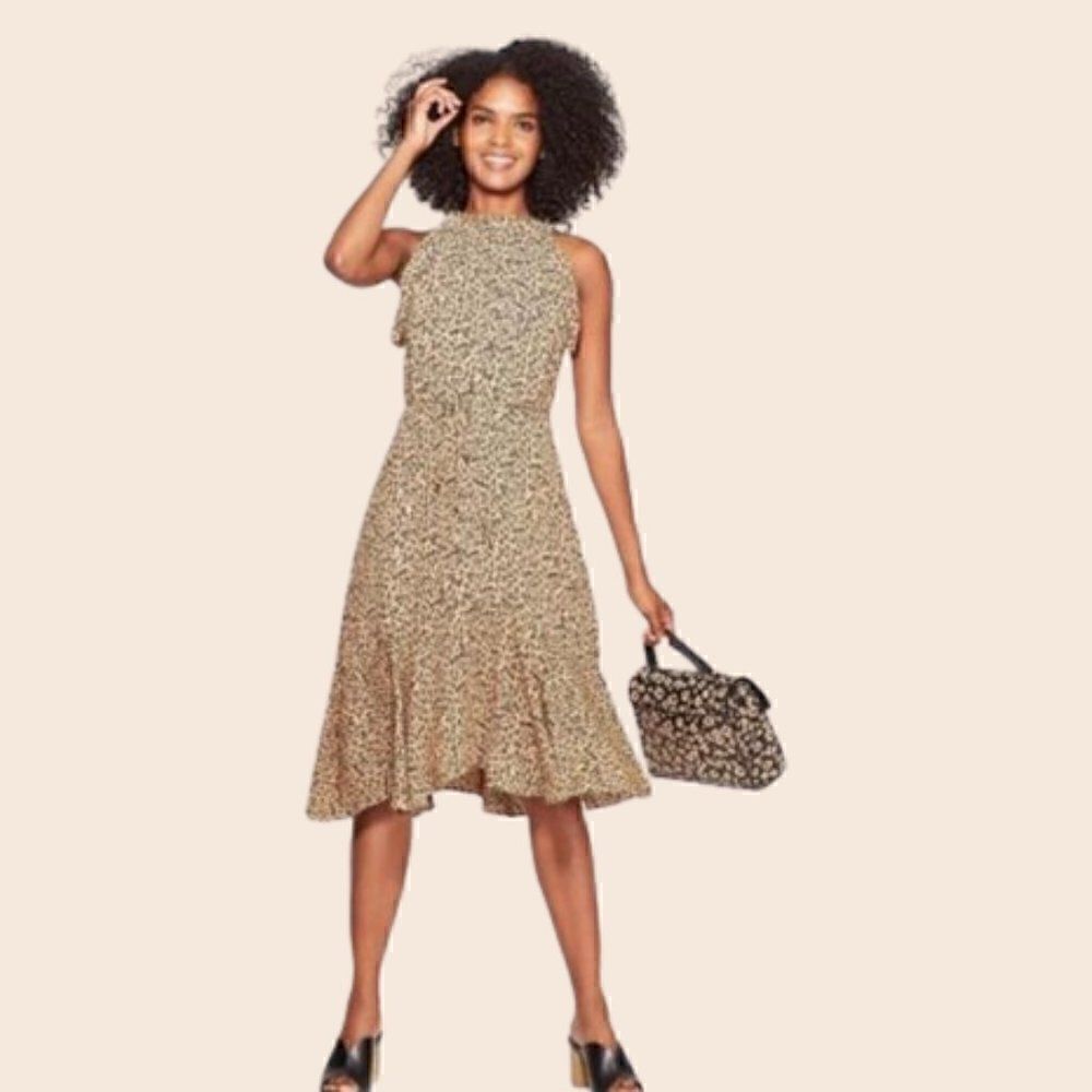 Who What Wear Animal Print Sleeveless Ruffle Midi Dress Size XS